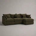 Divano angolare 3 posti con chaise longue destra in velluto a coste verde oliva, 280 × 170 × 85 cm