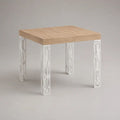 Tavolo da pranzo quadrato in pannello truciolare melaminico effetto rovere con gambe in acciaio bianco, 90 x 90 x 76 cm