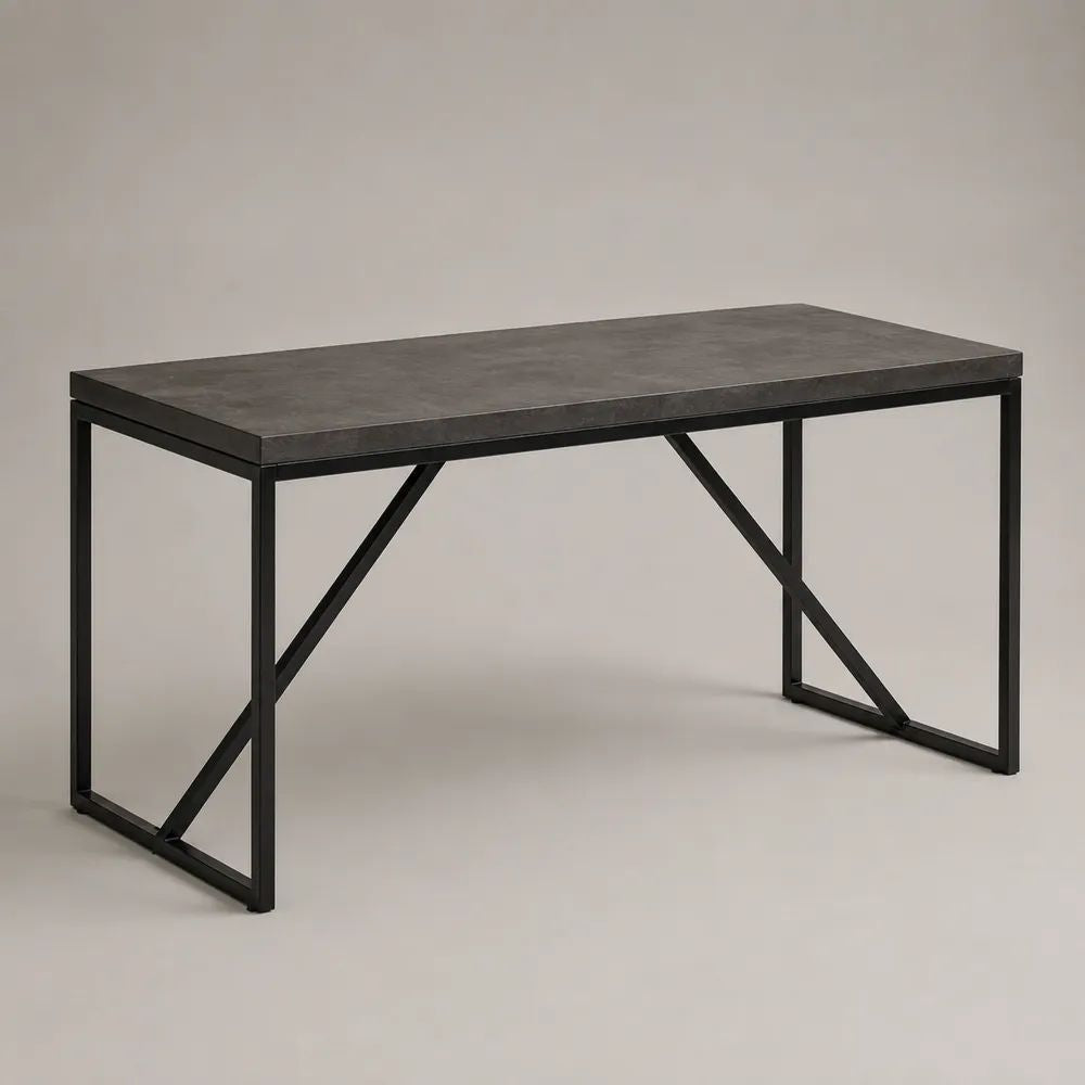 Tavolo da pranzo rettangolare 140 x 70 x 75 cm in MDF effetto cemento con struttura in acciaio nero