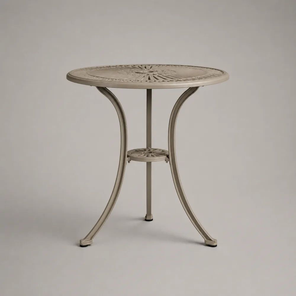 Tavolo da giardino rotondo in alluminio pressofuso beige, Ø 70 × 72 cm
