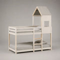 Letto a castello per bambini a casetta in legno massello di pino bianco e naturale, 208 x 98 x 228 cm, per materassi 90 x 200 cm