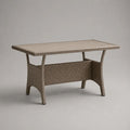Tavolo da giardino rettangolare in polyrattan e acciaio con piano a doghe tortora, 140 x 80 x 75 cm