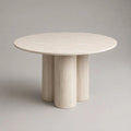 Tavolo da pranzo rotondo in travertino beige Ø 120 × 75 cm con base a tre colonne