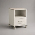 Mobiletto con ruote e cassetto in acciaio e MDF, bianco/rovere chiaro, 40 x 40 x 60 cm