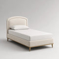 Letto singolo imbottito in legno con rete a doghe, tessuto avorio, 103 x 212 x 118 cm, per materasso 90 x 200 cm