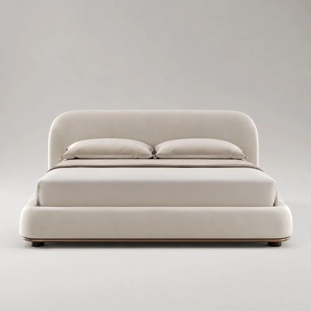 Letto matrimoniale imbottito 160 x 200 cm in poliestere avorio con testiera arrotondata, 180 x 220 x 105 cm