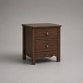 Comodino rettangolare in legno con 2 cassetti, marrone noce e ottone, 45 × 40 × 60 cm