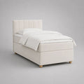 Letto boxspring singolo 90 × 200 cm con materasso, topper e testiera imbottita in tessuto, bianco crema