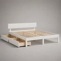Letto matrimoniale in legno bianco e naturale 160 x 200 cm con rete a doghe e 4 cassetti
