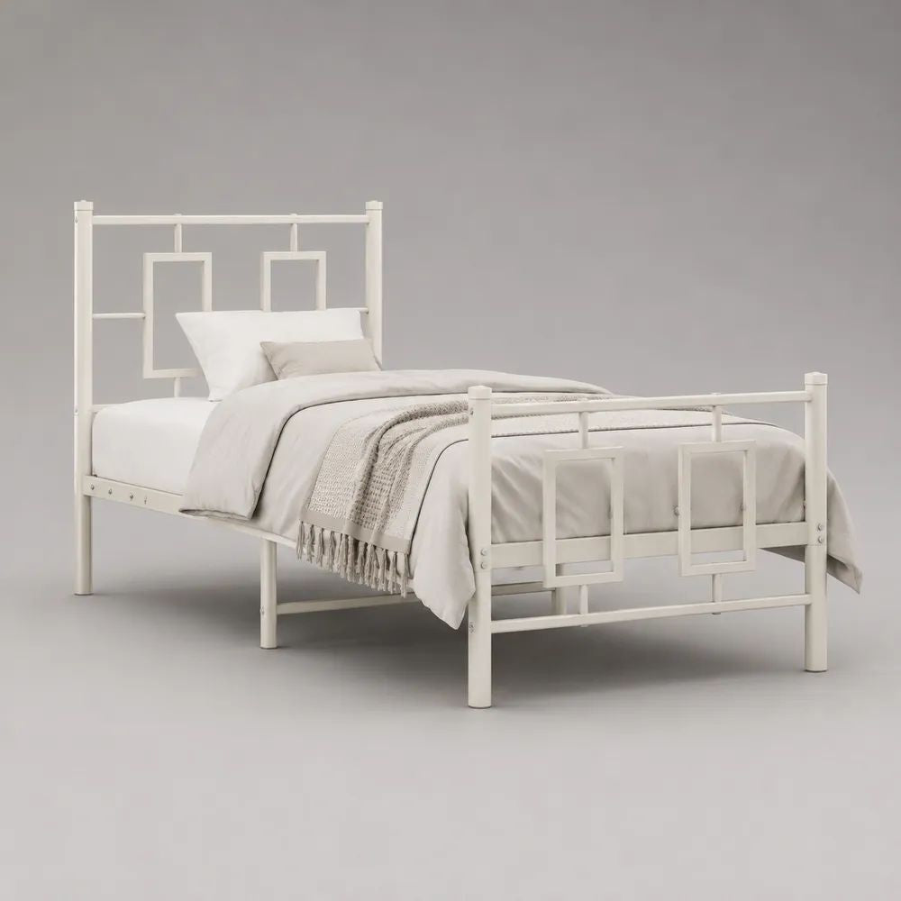 Struttura letto singolo rettangolare in acciaio bianco con testiera e pediera, per materasso 90 x 200 cm, dimensioni 208 x 96 x 110 cm