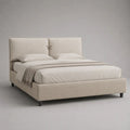 Letto matrimoniale imbottito 160 x 200 cm in tessuto bouclé beige con testiera a doppio pannello e rete a doghe