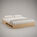 Letto matrimoniale contenitore 160 × 200 cm in pannelli di truciolare, rovere naturale, con 2 cassetti e 3 vani laterali
