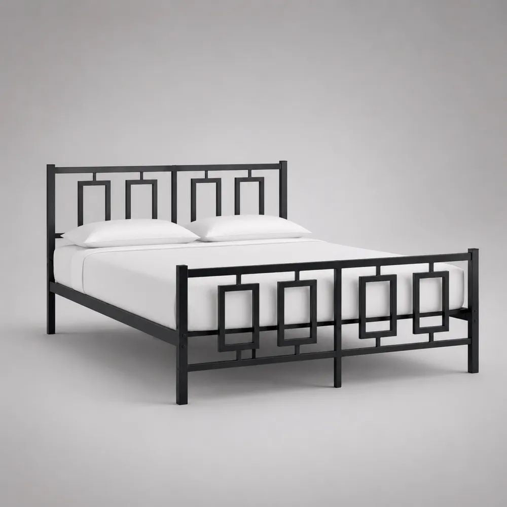 Struttura letto matrimoniale 160 x 200 cm in acciaio nero con testiera e pediera geometriche