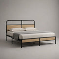 Letto matrimoniale 160 x 200 cm in acciaio e MDF, nero e rovere naturale