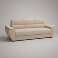 Divano rettangolare 3 posti in tessuto beige con braccioli imbottiti, 220 x 95 x 90 cm