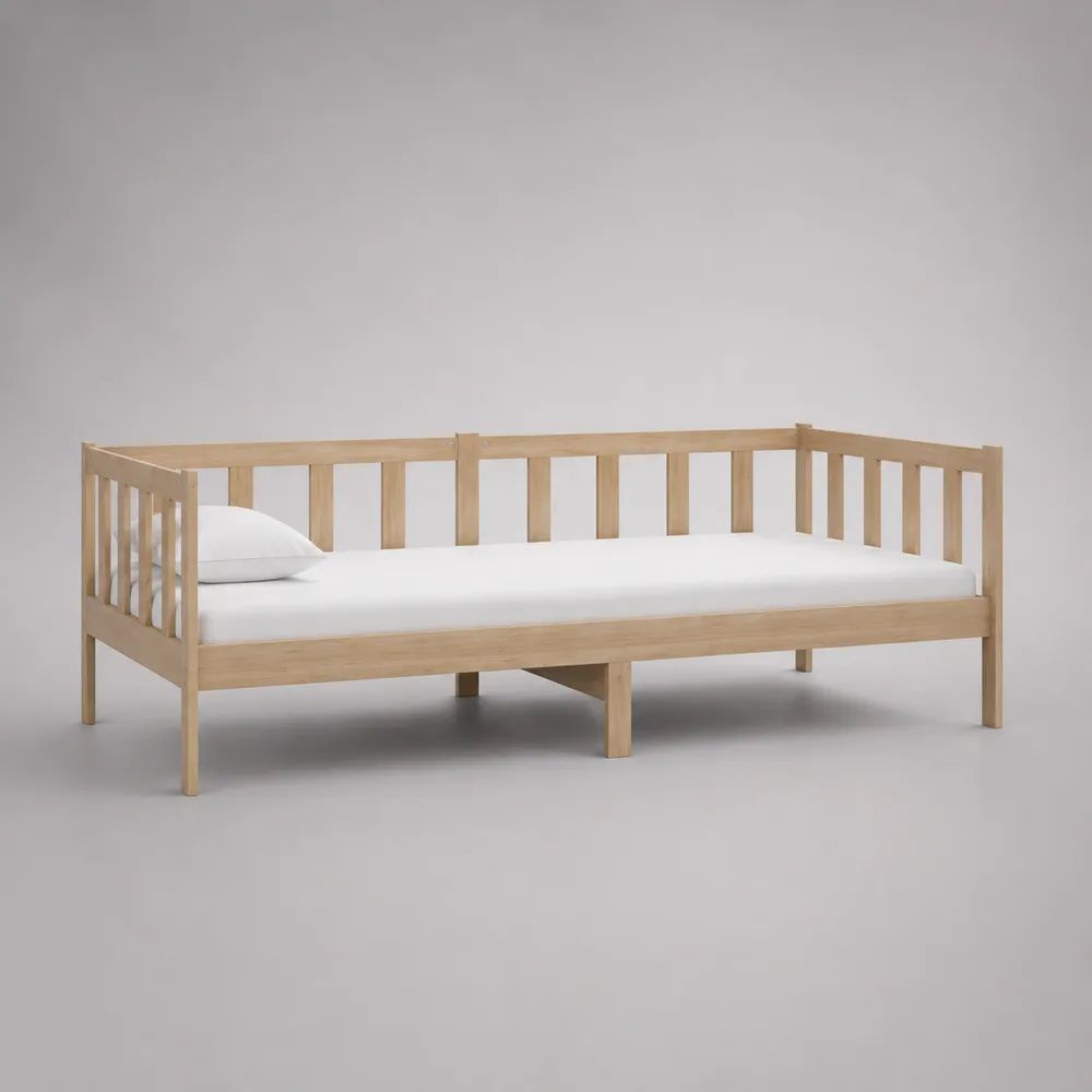 Letto singolo a divano 90 × 200 cm in legno massello di pino naturale con sponde