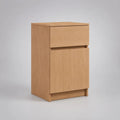 Comodino alto rettangolare in legno con 2 cassetti, rovere naturale, 40 x 35 x 65 cm