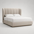 Letto matrimoniale imbottito beige 225 x 190 x 130 cm, rete 160 x 200 cm e testiera alta a pannelli verticali