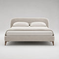 Letto matrimoniale imbottito 160 x 200 cm in tessuto avorio con testiera arrotondata e piedini marroni