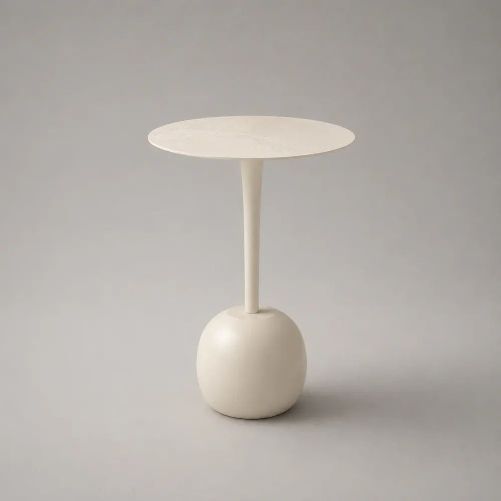 Tavolino rotondo in acciaio e resina bianco avorio Ø 45 × H 55 cm