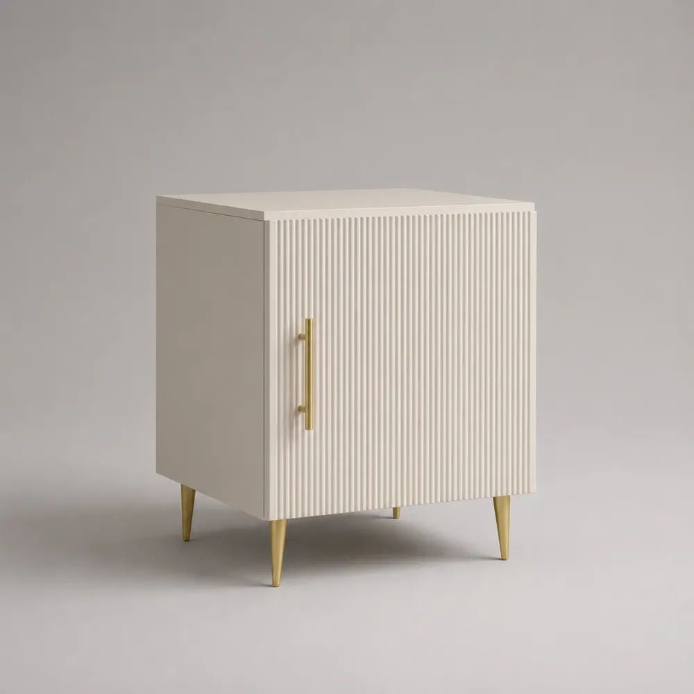 Comodino rettangolare con anta in MDF scanalato bianco e oro, 45 x 40 x 60 cm