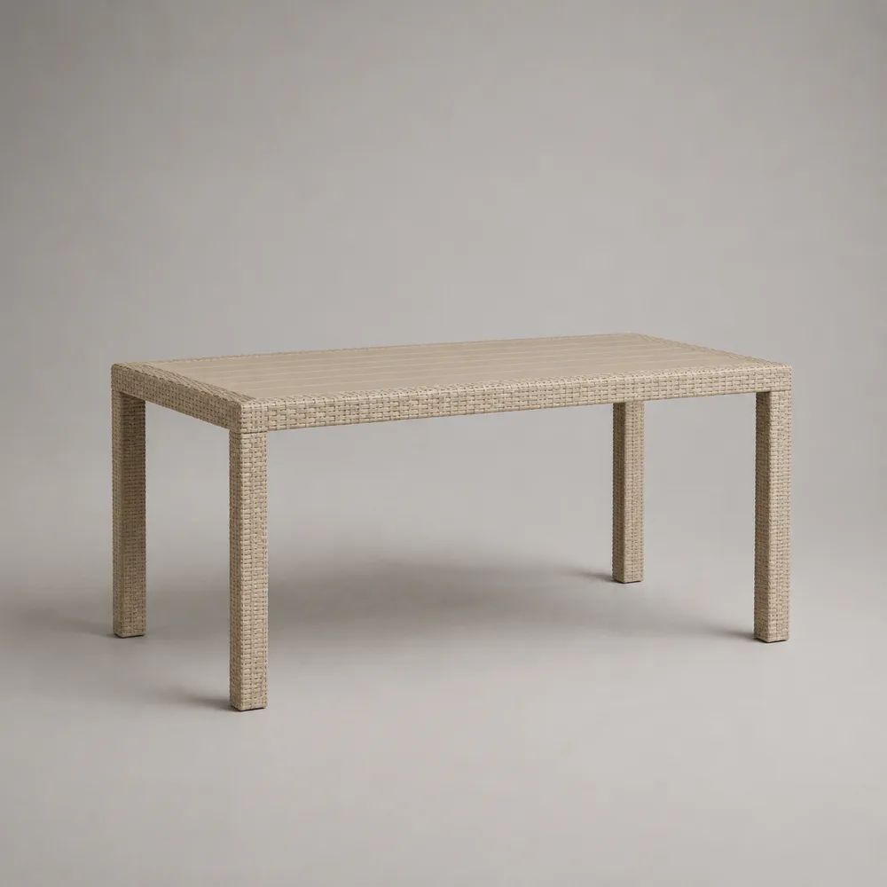 Tavolo da giardino rettangolare in polyrattan PE e acciaio beige, 150 x 90 x 75 cm