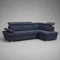 Divano angolare a L 3 posti in microfibra blu scuro con chaise longue destra e poggiatesta regolabili, 270 x 170 x 80-100 cm