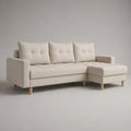 Divano angolare 3 posti in tessuto beige con penisola destra, 220 x 145 x 85 cm