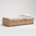 Letto singolo in legno effetto rovere naturale con 3 cassetti, 205 x 96 x 45 cm, per materasso 90 x 200 cm